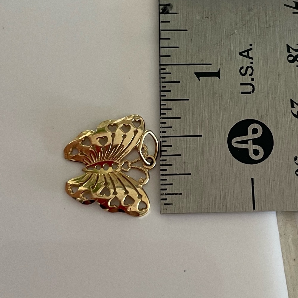 14k Yellow Gold Butterfly Charm Pendant - Picture 6 of 10